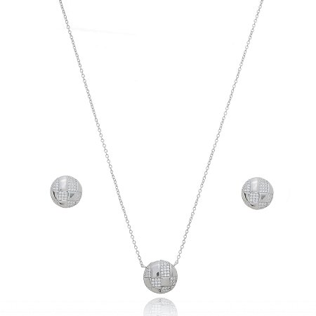 Conjunto de brinco e colar com zirconia cristal banho em rodio branco