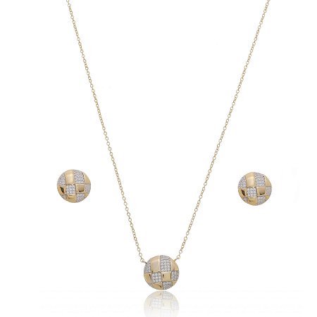 Conjunto de brinco e colar com zirconia cristal banho em ouro 18k