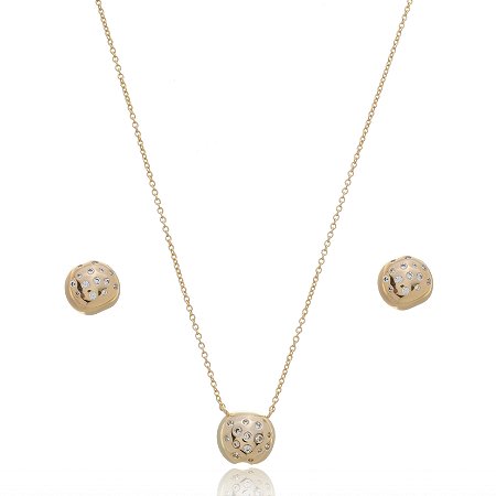 Conjunto de brinco e colar com zirconia cristal banho em ouro 18k