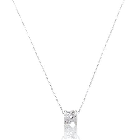Colar com pingente cravejado de zirconia cristal banho rodio branco