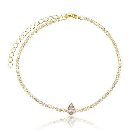 Pulseira de riviera dourada com zirconia ametista banho em ouro 18K
