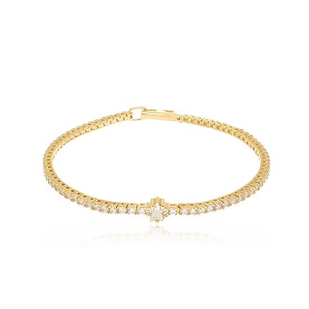 Pulseira de riviera dourada com zirconia cristal banho em ouro 18K