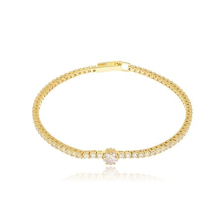 Pulseira de riviera dourada com zirconia cristal banho em ouro 18K