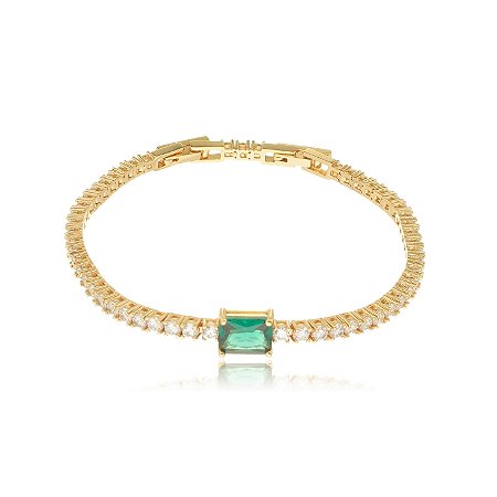 Pulseira de riviera dourada com zirconia esmeralda banho em ouro 18K