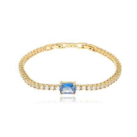 Pulseira de riviera dourada com zirconia topazio banho em ouro 18K