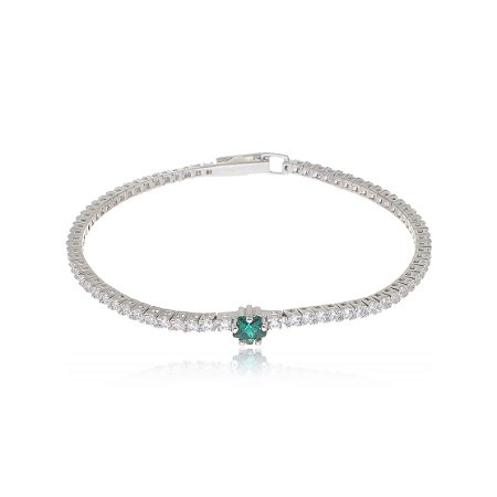 Pulseira de riviera com zirconia esmeralda banho em rodio branco