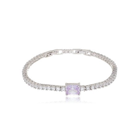 Pulseira de riviera com zirconia ametista banho em rodio branco