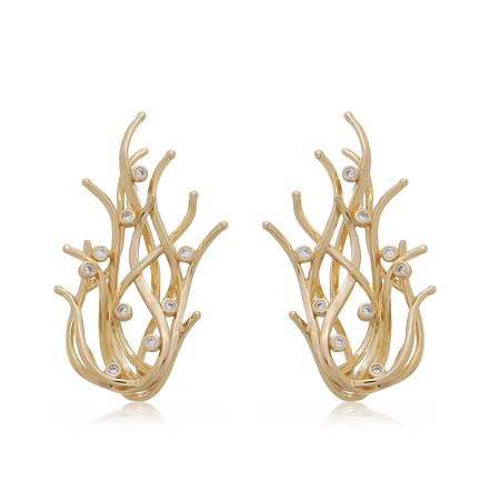 Brinco com zirconia cristal banho em ouro 18k