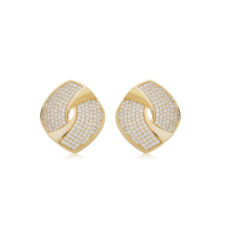 Brinco de base com zirconia cristal banho em ouro 18k