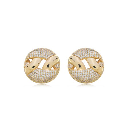 Brinco de base com zirconia cristal banho em ouro 18k