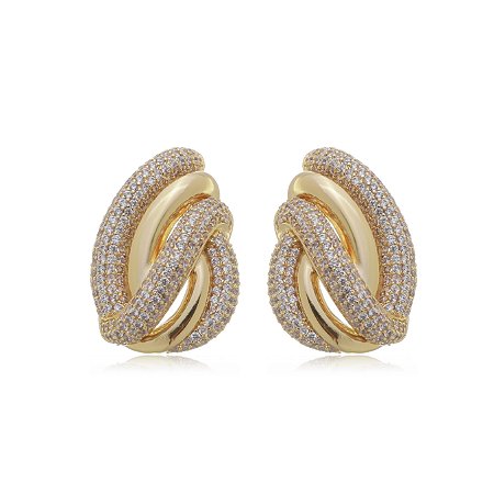 Brinco de base com zirconia cristal banho em ouro 18k