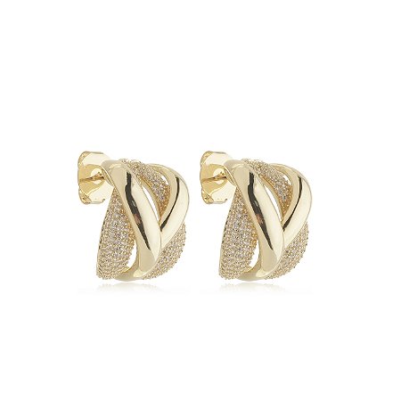 Brinco de argola com zirconia cristal banho em ouro 18k