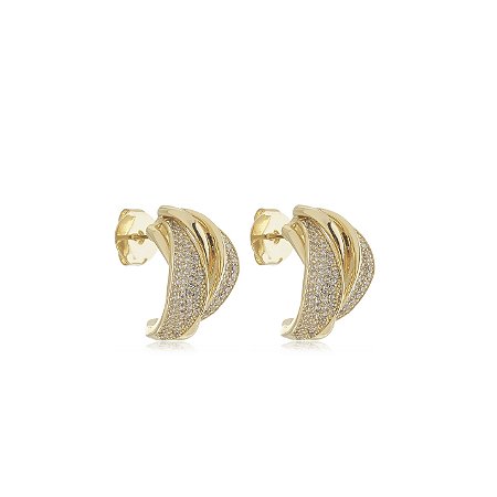 Brinco de argola com zirconia cristal banho em ouro 18k