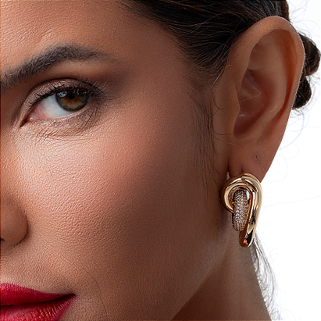 Brinco com zirconia cristal banho em ouro 18k