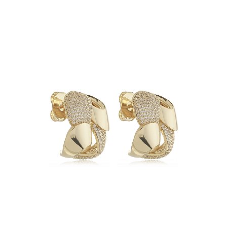 Brinco com zirconia cristal banho em ouro 18k