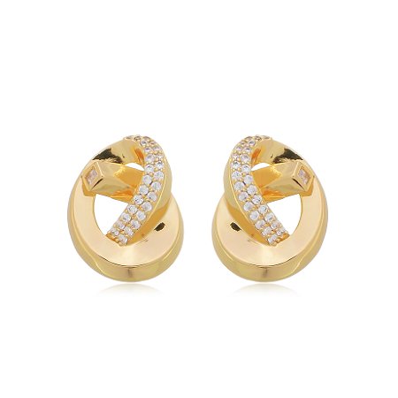 Brinco com zirconia cristal banho em ouro 18k