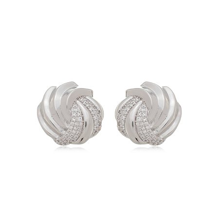 Brinco de base com zirconia cristal banho em rodio branco