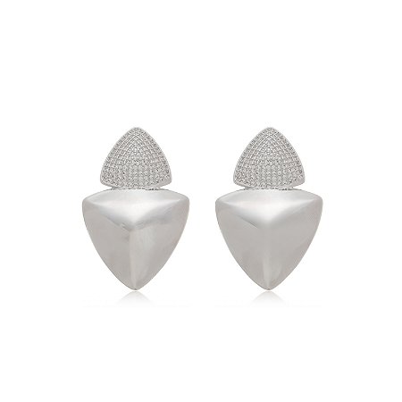 Brinco zirconia cristal banho em rodio branco