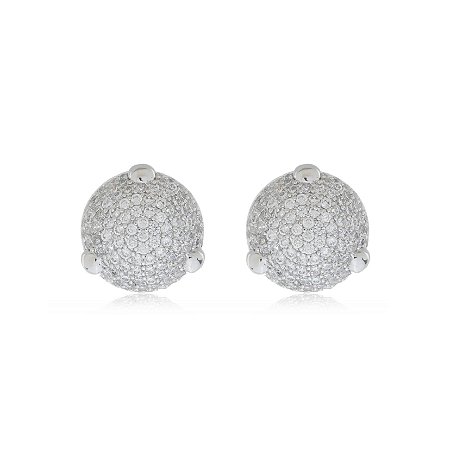 Brinco de base com zirconia cristal banho em rodio branco