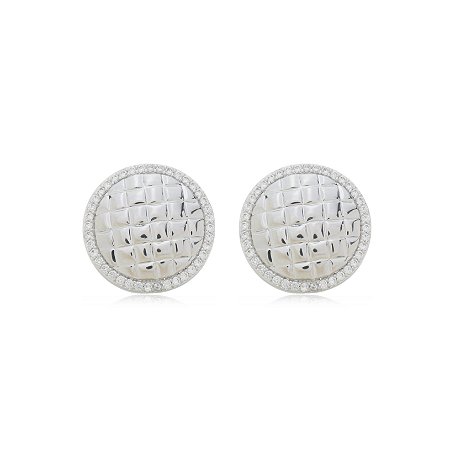 Brinco de base com zirconia cristal banho em rodio branco