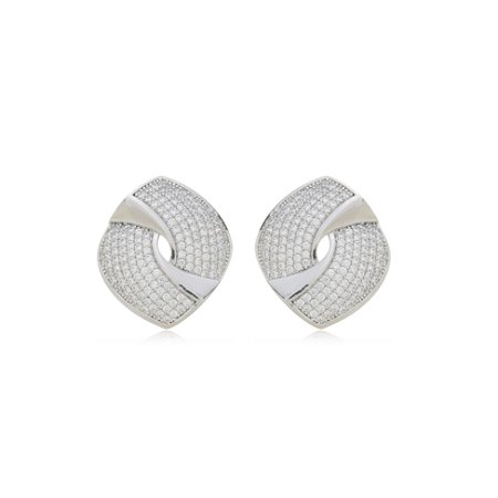 Brinco de base com zirconia cristal banho em rodio branco