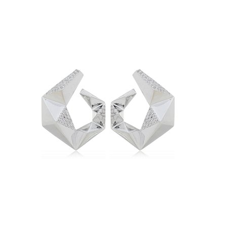 Brinco com zirconia cristal banho em rodio branco