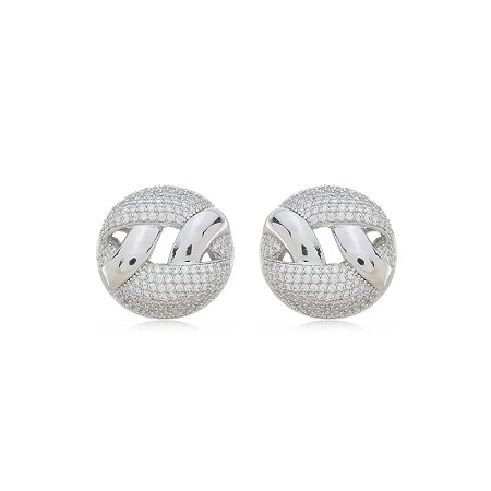 Brinco de base com zirconia cristal banho em rodio branco