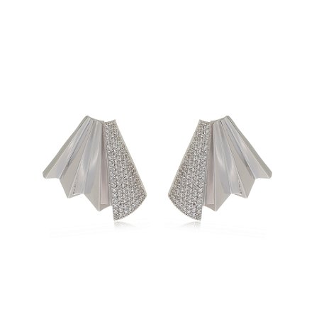 Brinco com zirconia cristal banho em rodio branco