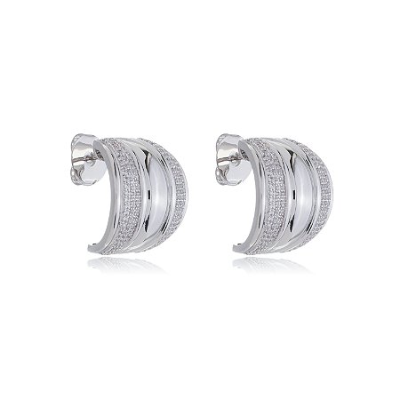 Brinco de argola com zirconia cristal banho em rodio branco