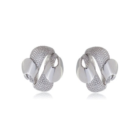 Brinco com zirconia cristal banho em rodio branco