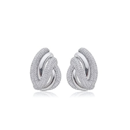 Brinco de base com zirconia cristal banho em rodio branco