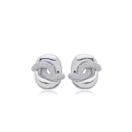 Brinco de base com zirconia cristal banho em rodio branco
