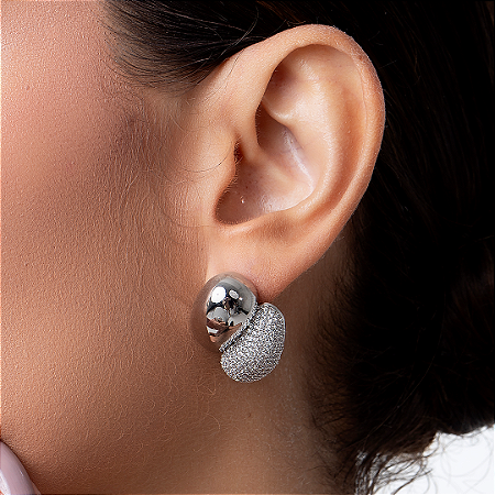 Brinco de base com zirconia cristal banho em rodio branco
