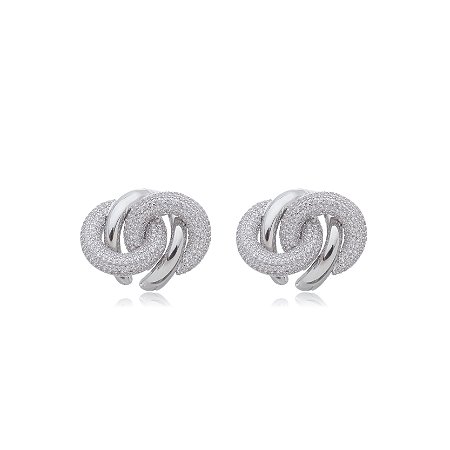 Brinco com zirconia cristal banho em rodio branco
