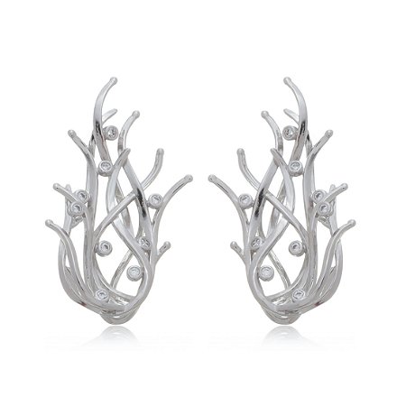 Brinco com zirconia cristal banho em rodio branco