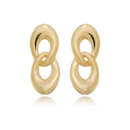 Brinco dourado liso banho em ouro 18k