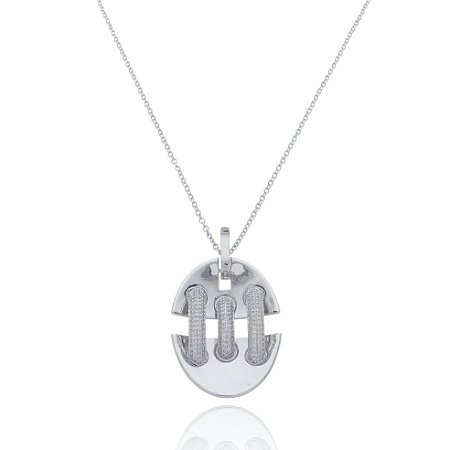 Colar de corrente com pingente cravejado de zirconia cristal banho em rodio branco