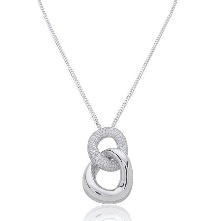 Colar de corrente com pingente cravejado de zirconia cristal banho em rodio branco