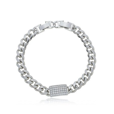 Pulseira de corrente cravejado de zirconia cristal banho em rodio branco