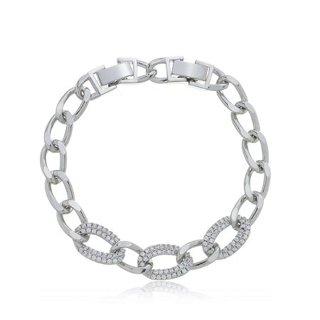 Pulseira de corrente cravejado de zirconia cristal banho em rodio branco