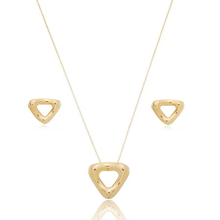Conjunto de brinco e colar liso banho em ouro 18k