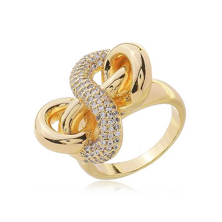 Anel dourado com zirconia cristal banho em ouro 18k