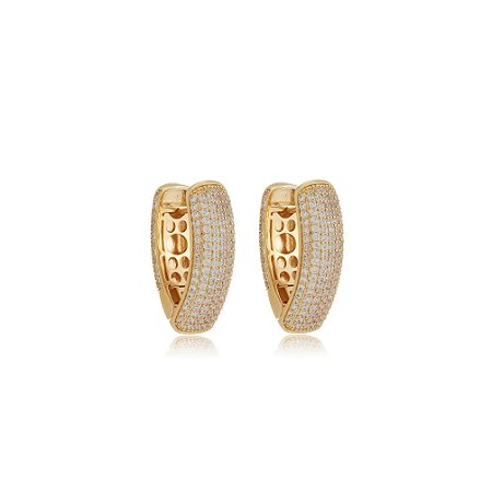 Brinco de argola com zirconia cristal banho em ouro 18k