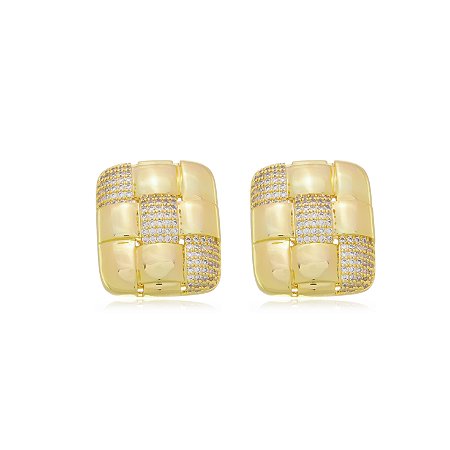 Brinco de base com zirconia cristal banho em ouro 18k