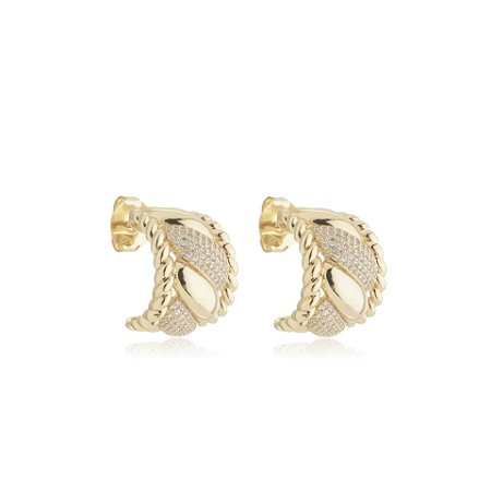 Brinco de argola com zirconia cristal banho em ouro 18k