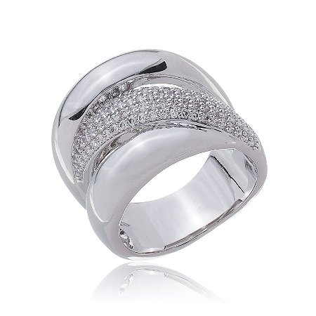 Anel com zirconia cristal banho em rodio branco