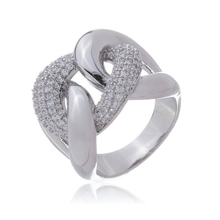 Anel com zirconia cristal banho em rodio branco