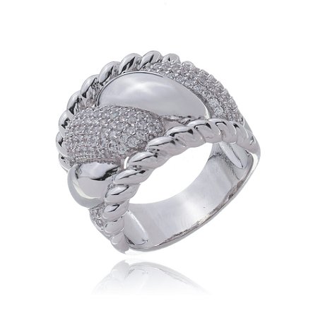 Anel com zirconia cristal banho em rodio branco