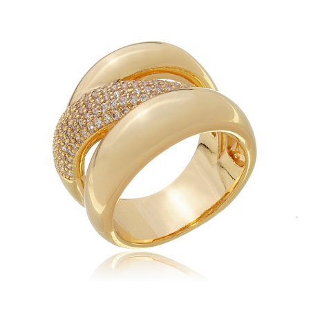 Anel com zirconia cristal banho em ouro 18k