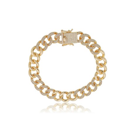 Pulseira cravejada com zirconia cristal banho em ouro 18k